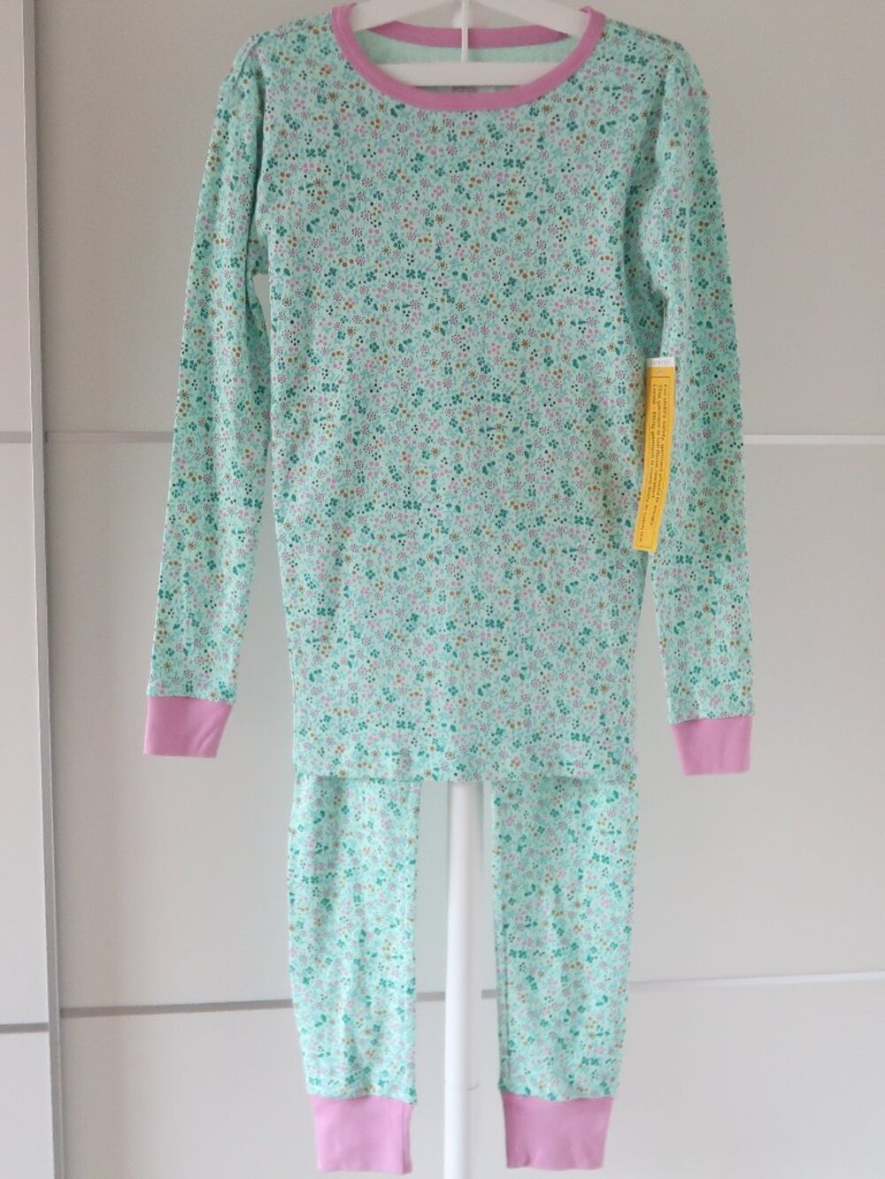 J. Crew Crewcuts Girls 14 Floral Cotton Pajama Set Mint Green Pink Long Sleeve